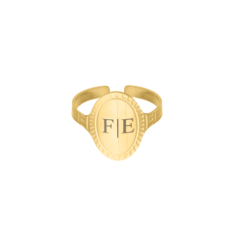 Verstelbare initial ring vintage goudkleurig