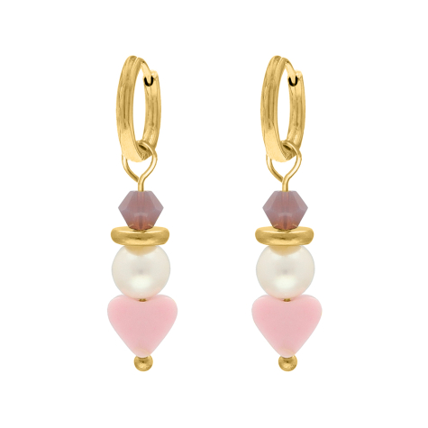 Trendy stone earrings heart goudkleurig
