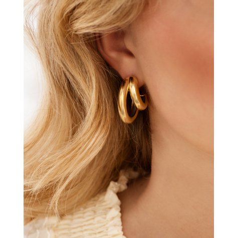 Stud oorbellen double hoops goudkleurig