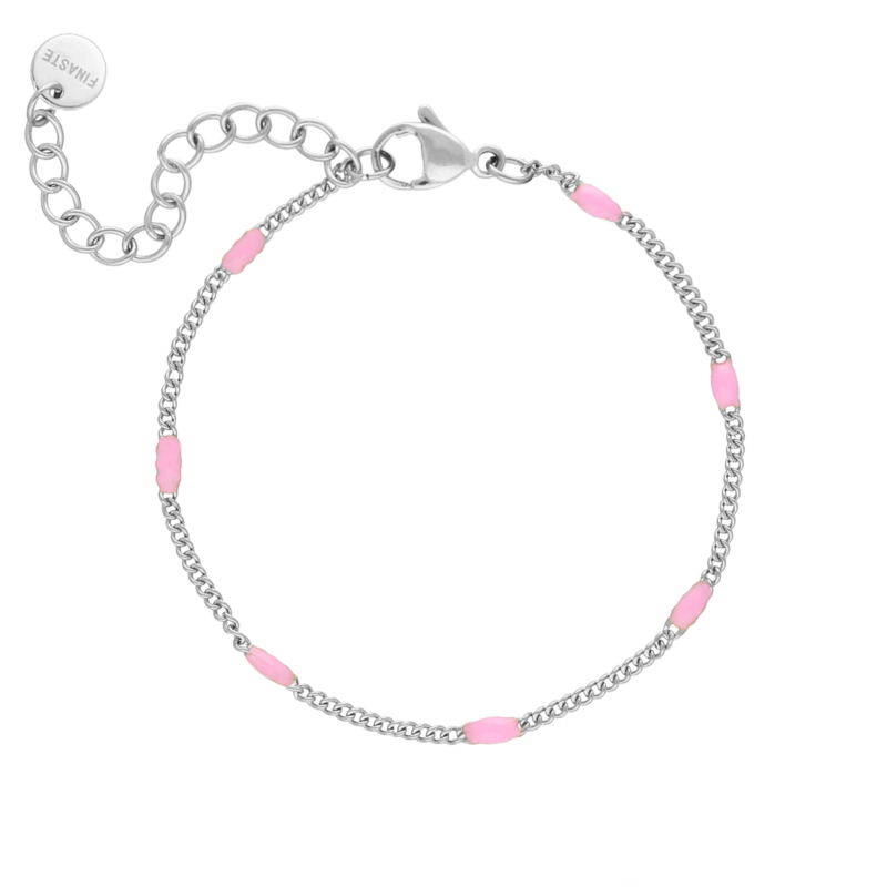 Zilveren armband met roze bolletjes 