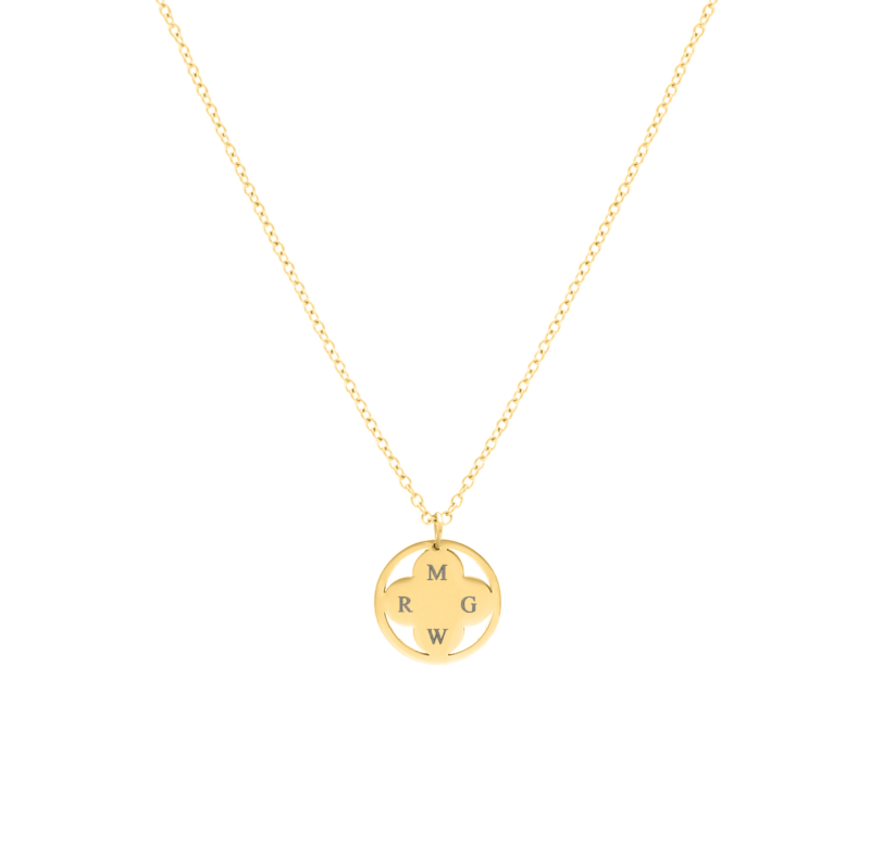 Clover ketting 4 initials goudkleurig