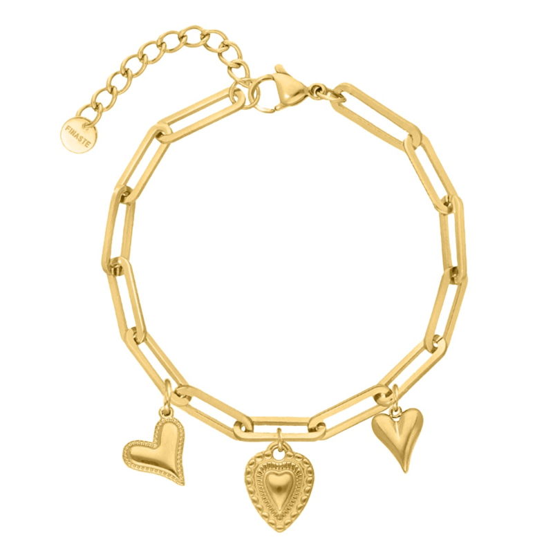 Gouden bedelarmband met hartjes