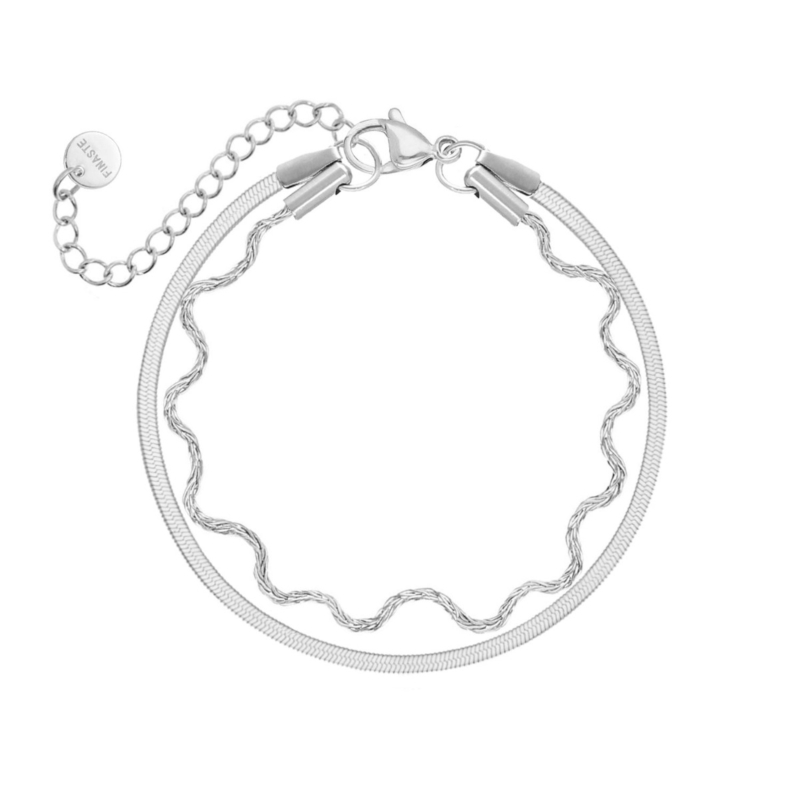 zilveren wave en chain armband