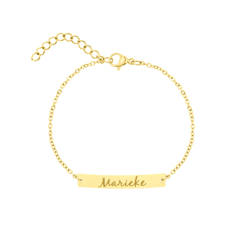 Graveerbare bar armband met sierletters goud