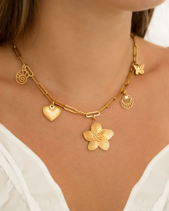 Bedelketting met bloem goudkleurig