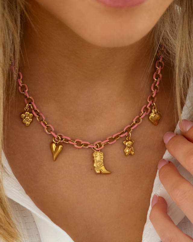 Roze bedelketting met hangers