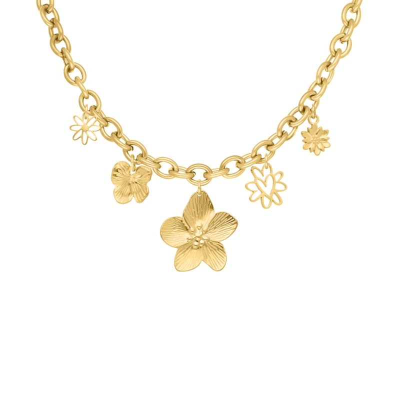 gouden bedelketting met bloemen