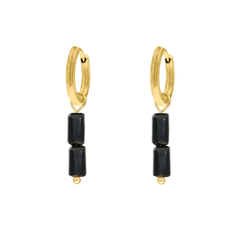 Black stone earrings goldplated