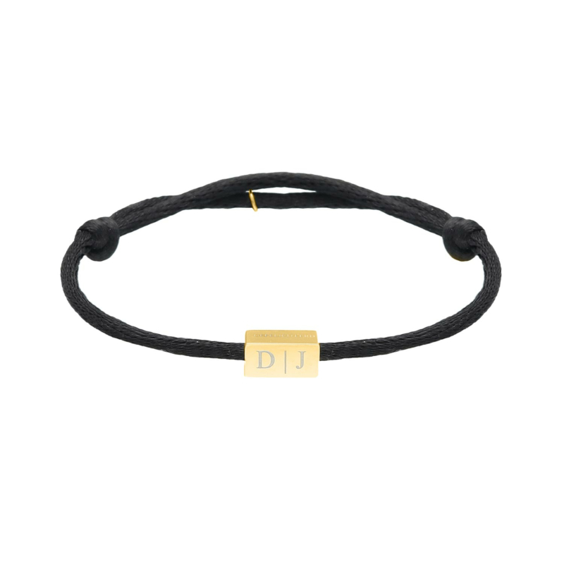 Initial cube armband zwart gold plated