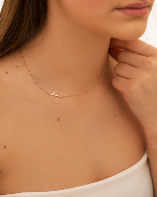 Ketting side way cross goldplated