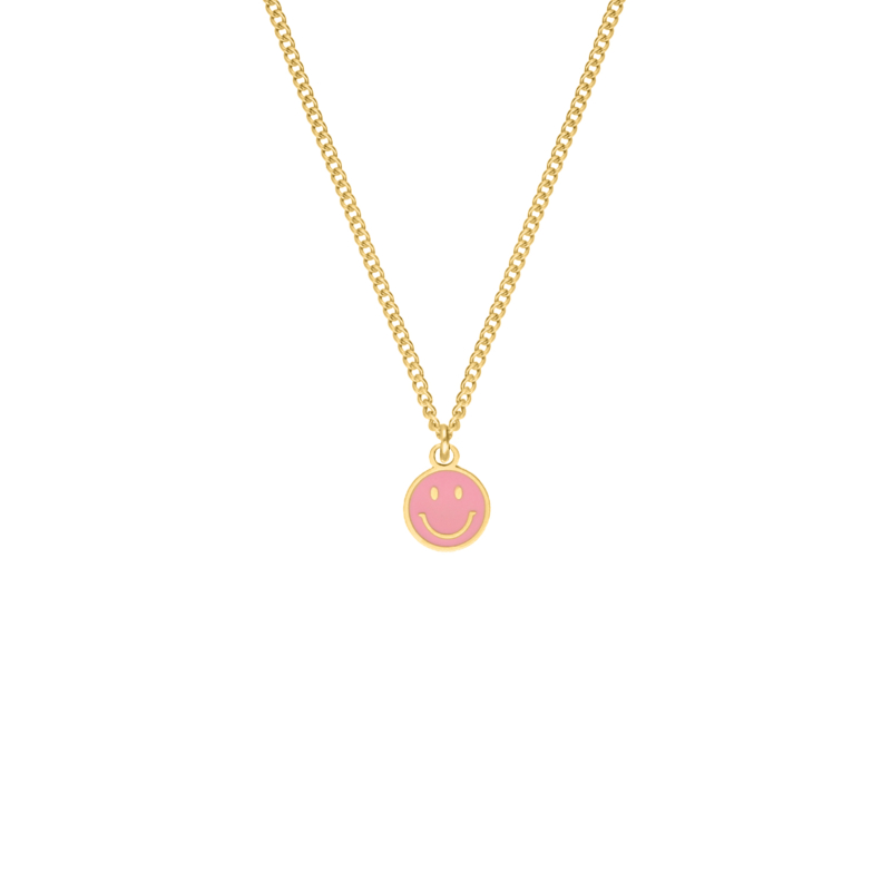 Smiley necklace pink goldplated 