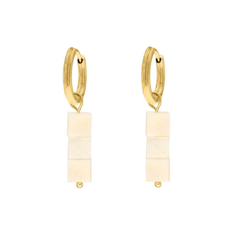 Nude earrings square stones goud