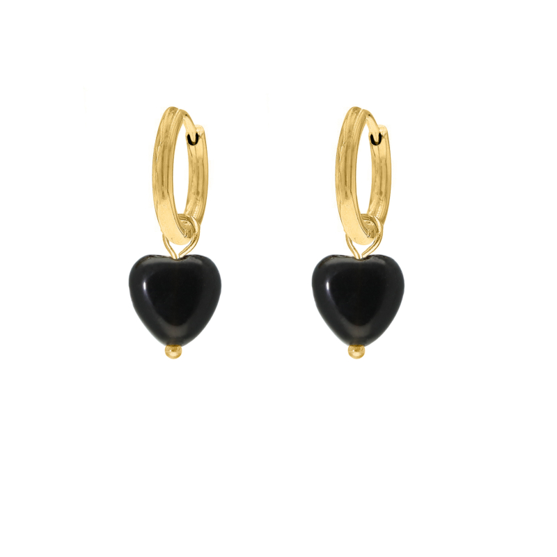 Black heart earrings goldplated