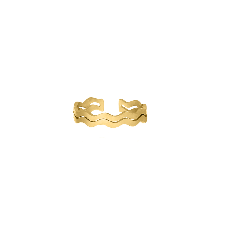 Ring double waves goudkleurig