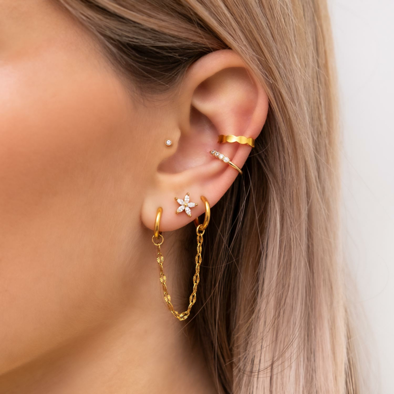 oorbellen goud met ear cuffs