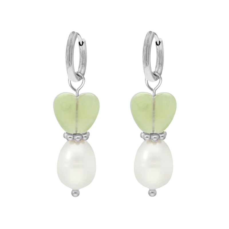 Oorbellen heart & pearl groen