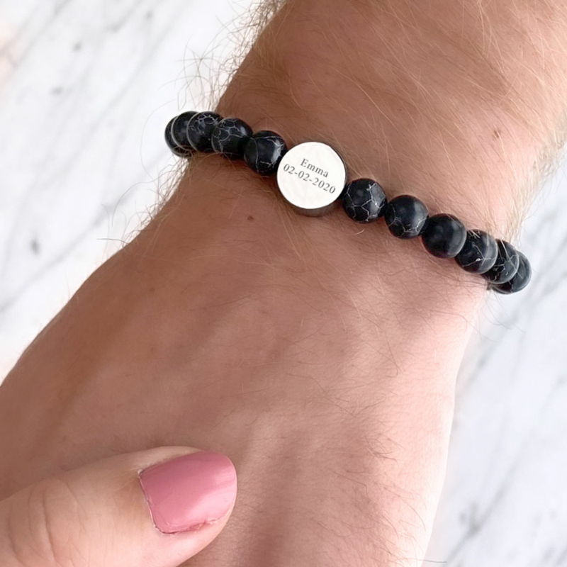 Heren armband met marmerlook in de kleur zwart