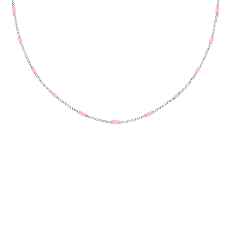 zilveren ketting met roze bolletjes