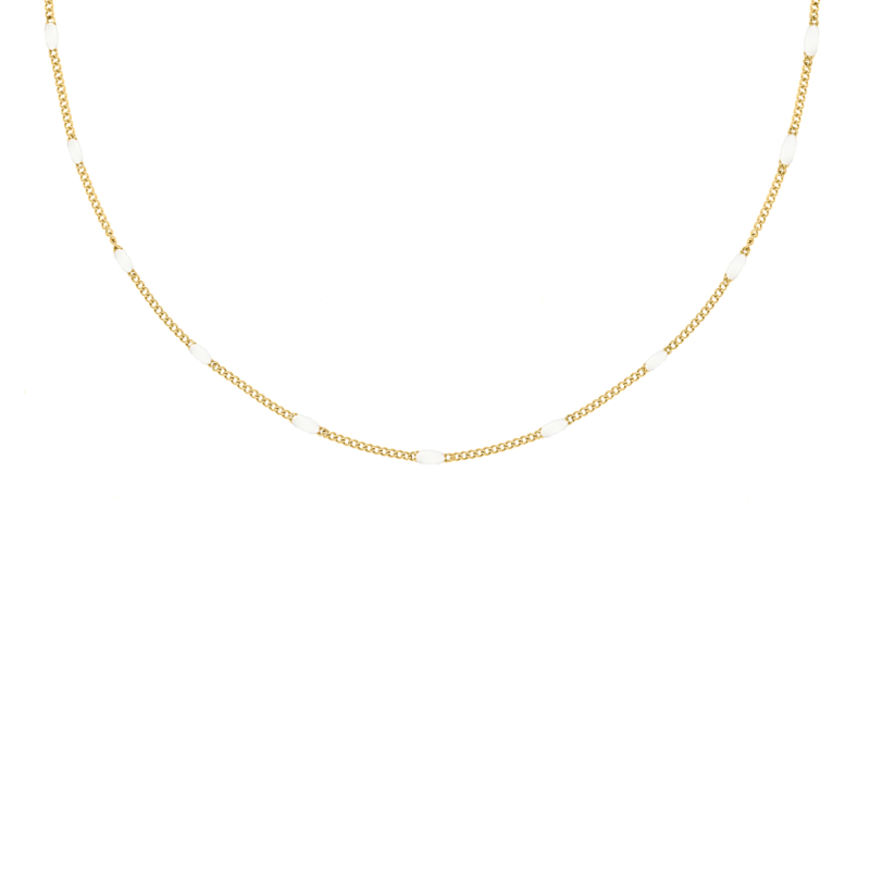 Gouden ketting met witte bolletjes