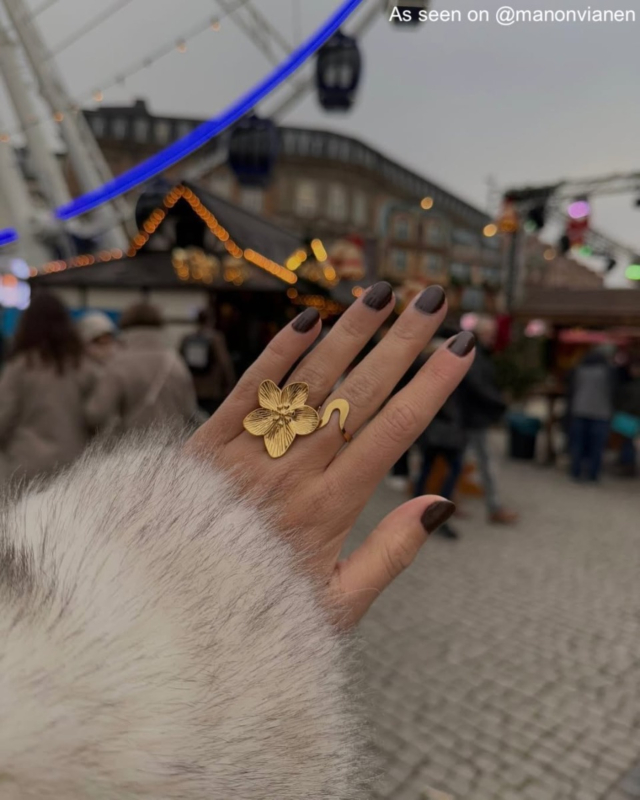 Influencer draagt gouden ringen 