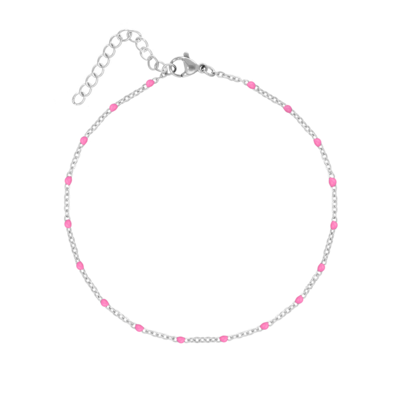 Enkelbandje hot pink beads