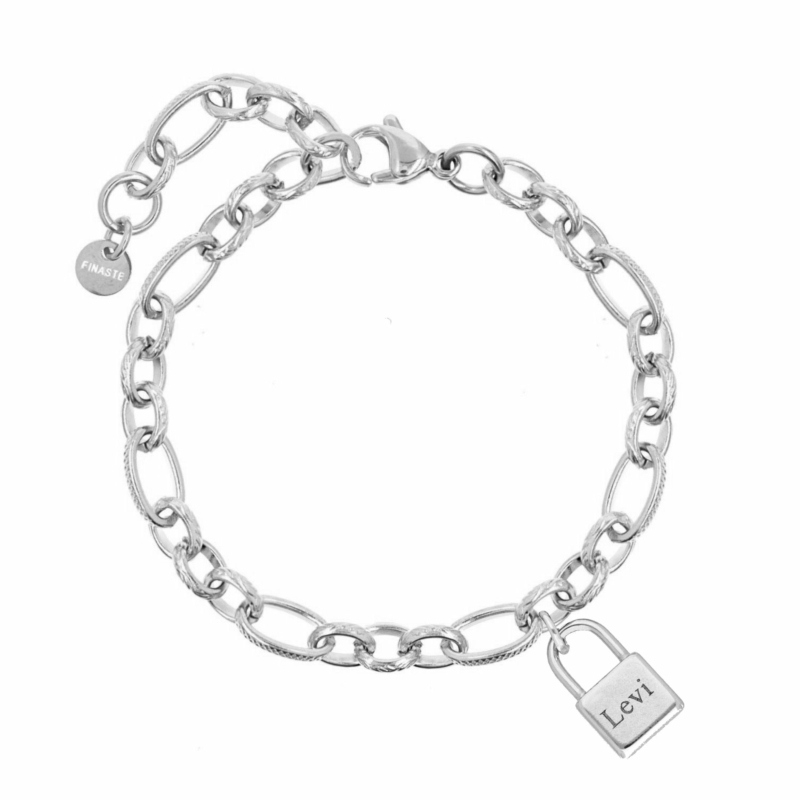 Schakelarmband met slotje graveren kleur zilver