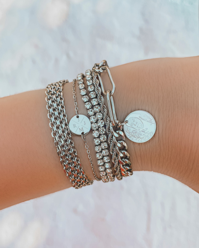 zilveren armparty met munten