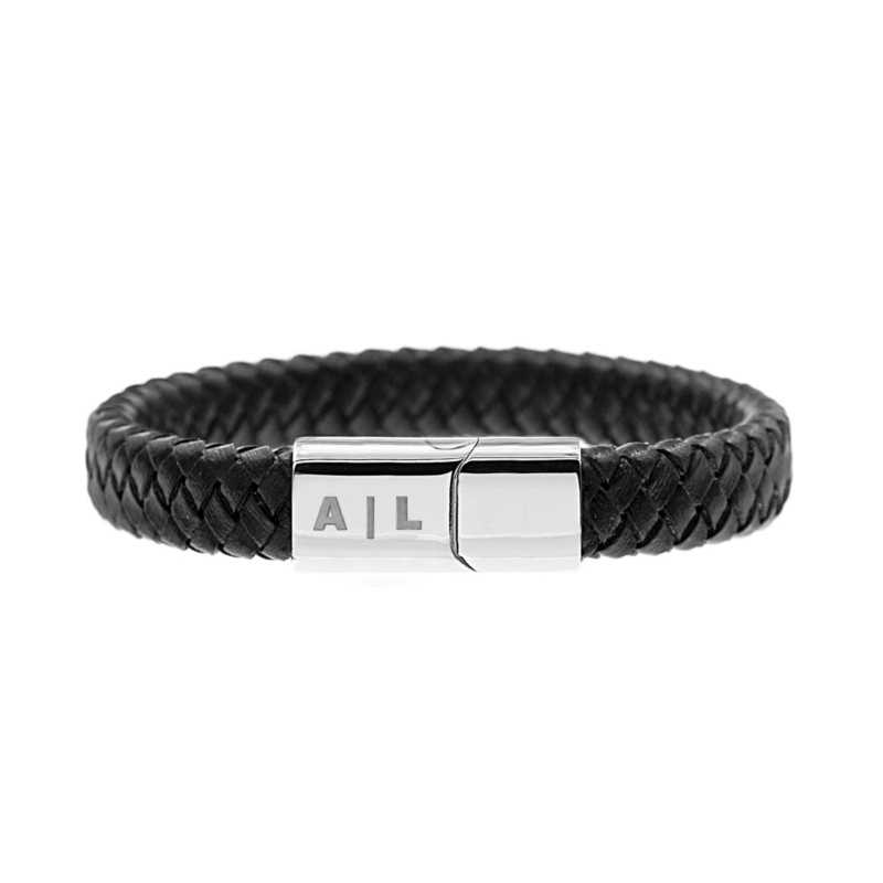 Leren mannen armband met naam zilver