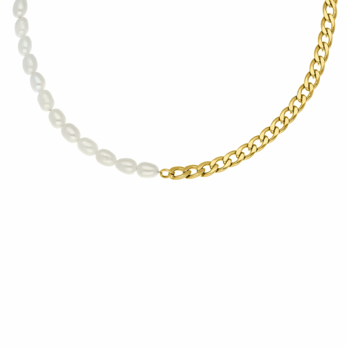 Ketting Chain &amp; Pearl goud kleurig