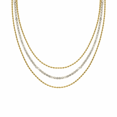 Triple Chain &amp; Tennis Necklace Goudkleurig