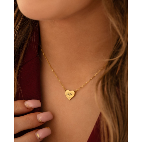 Graveerbare heart ketting met steentje goudkleurig