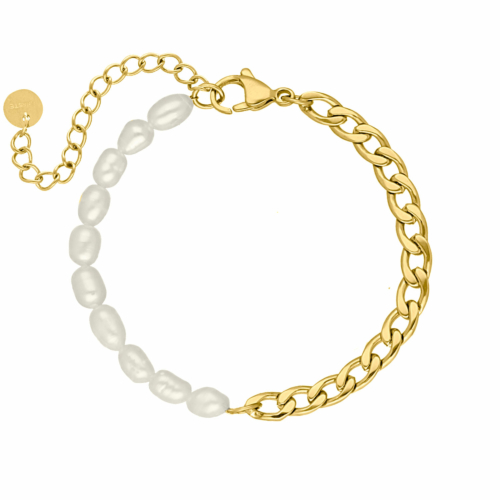 Armband Chain &amp; Pearl goud kleurig