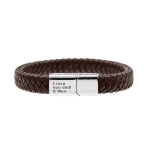 Graveerbare leren mannen armband bruin