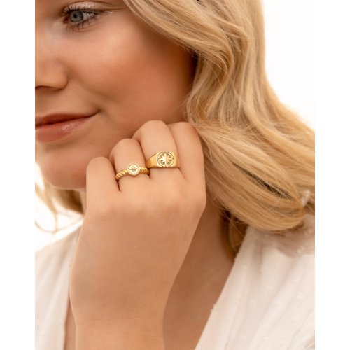 Compass ring met steentje goudkleurig