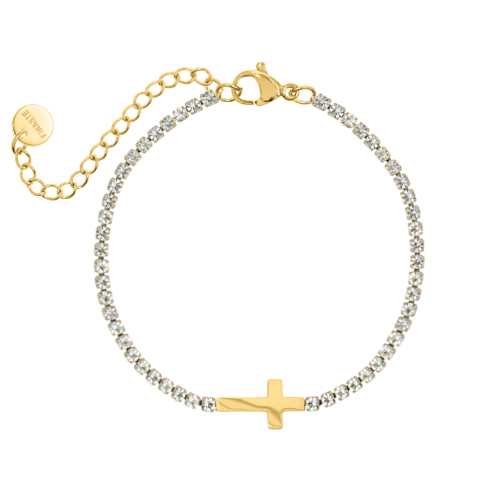 Cross &amp; Tennis bracelet goldplated