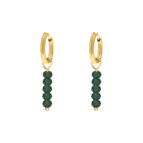 Earrings dark green beads goldplated