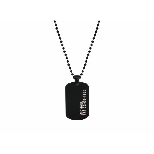 Dog tag ketting met naam en datum zwart