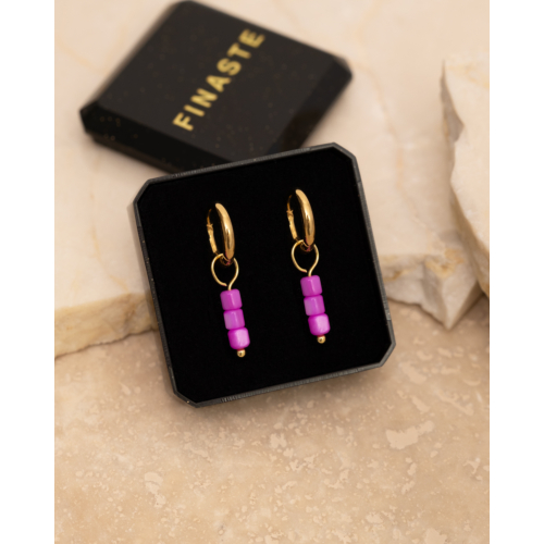 Earrings neon pink stones goldplated