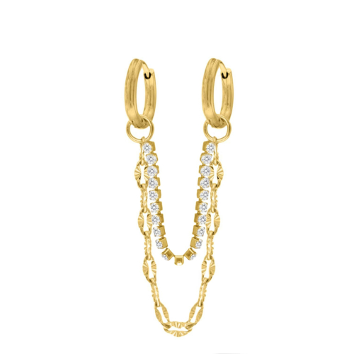 Double hoop tennis &amp; chain goldplated