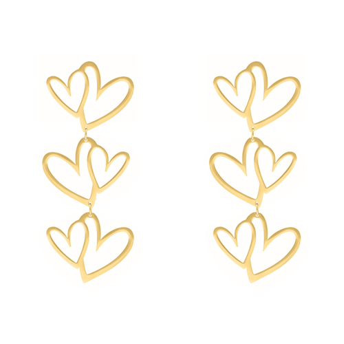 Oorbellen triple love heart goldplated