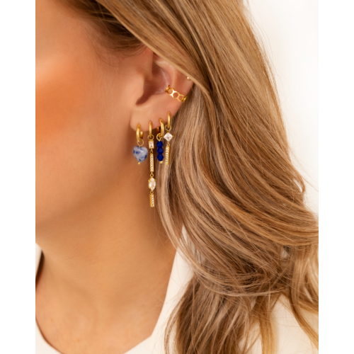 Earrings triple blue beads goldplated