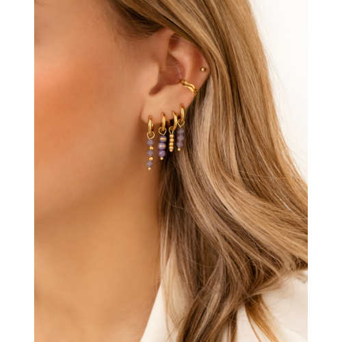 Earrings triple lila beads goldplated