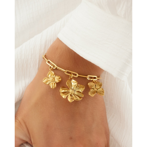 Bedelarmband met bloemen goudkleurig