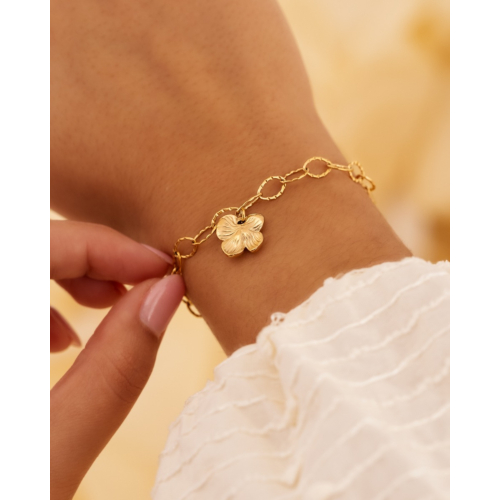 Chain armband met bloem goudkleurig