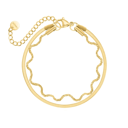 Wave & chain armband goudkleurig