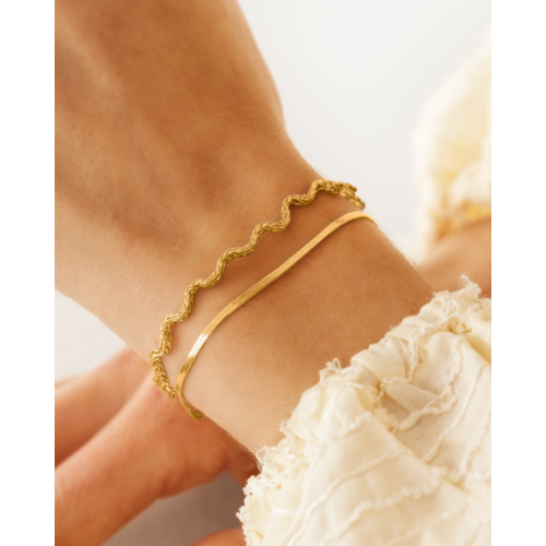 Wave & chain armband goudkleurig