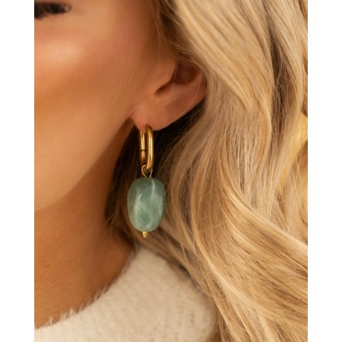 Chunky oorringen met turquoise steen goudkleurig