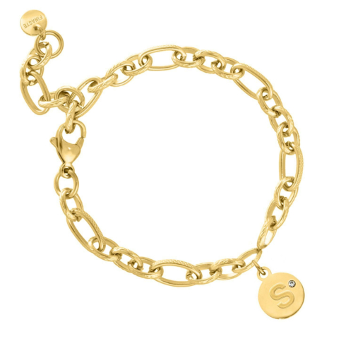 Chain armband met shiny initial goudkleurig