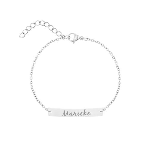 Graveerbare bar armband met sierletters zilver