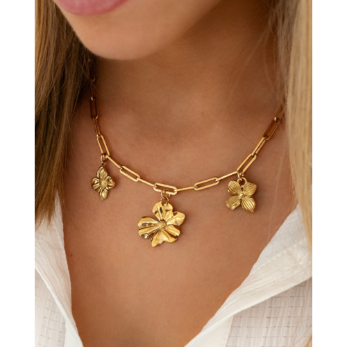 Bedelketting met bloemen goudkleurig